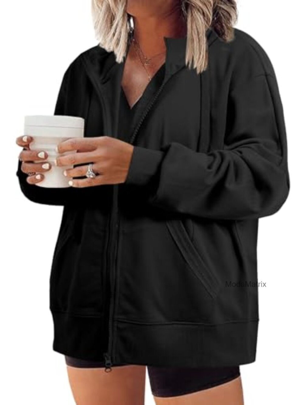 Plus Size Zip Up Hoodie Long Sleeve Oversized Sweatshirt Women